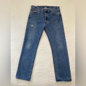 Levi’s 501 Men  Size 36x34 Button Fly Straight Leg Distressed Denim Jeans